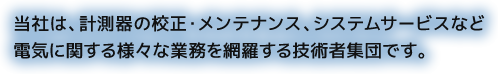 当社は、計測器の校正・メンテナンス、システムサービスなど電気に関する様々な業務を網羅する技術者集団です。